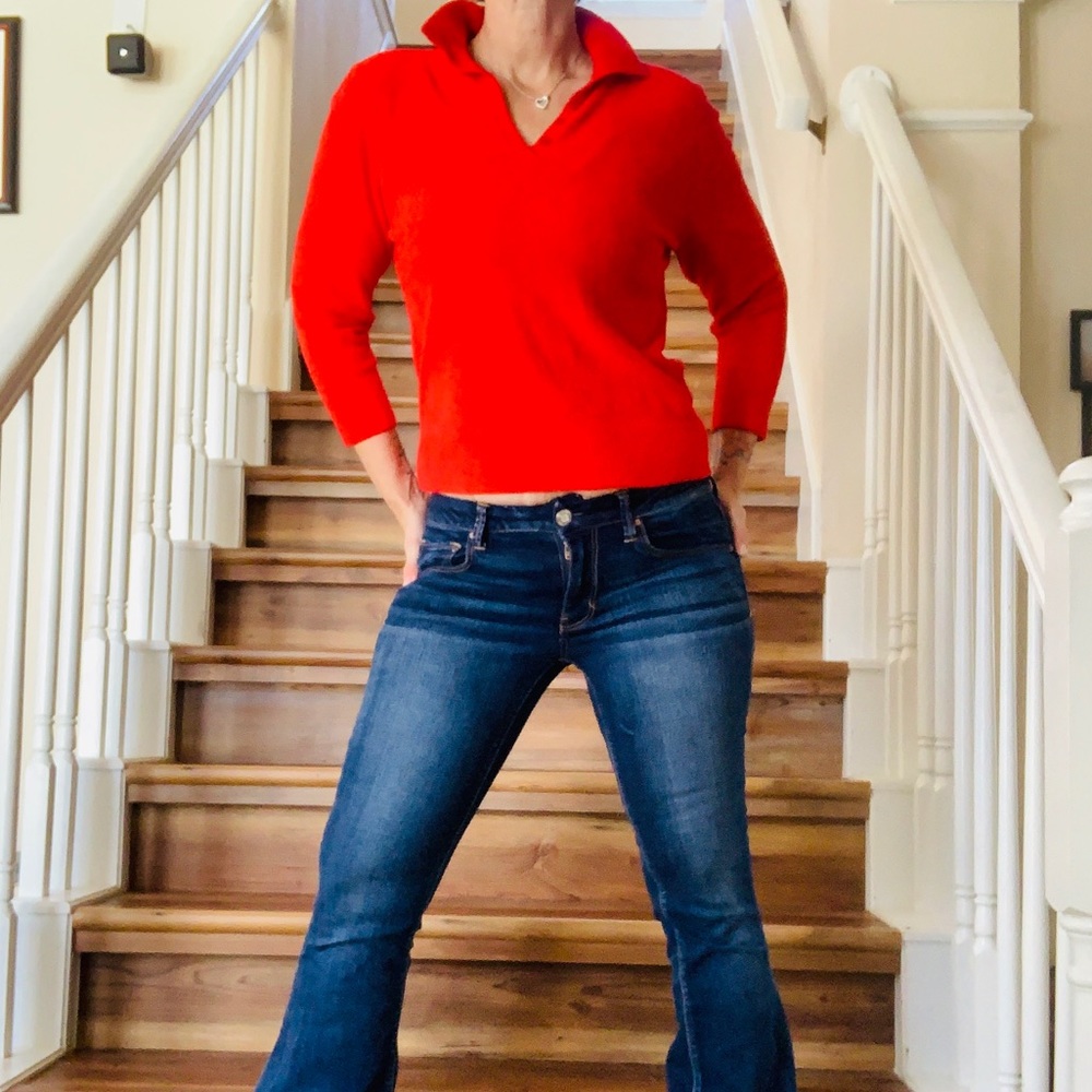 Vintage 70’s/80’s Red 3/4 Sleeve V Neck Sweater Sm